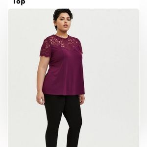 Studio Knit Lace Yoke Crew Neck Top